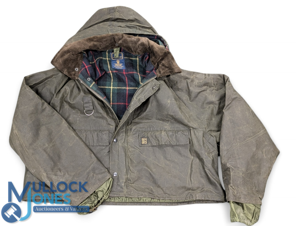 House of Hardy Short Waisted Wading Waxed Jacket, detachable hood, checked lining. Size XL- good