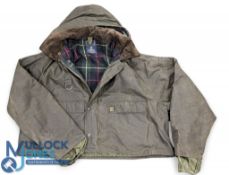 House of Hardy Short Waisted Wading Waxed Jacket, detachable hood, checked lining. Size XL- good