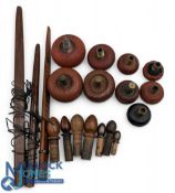 Period Hardy and similar Makers Fishing Rod Buttons, Caps Acorns, splits rod parts, a mixed