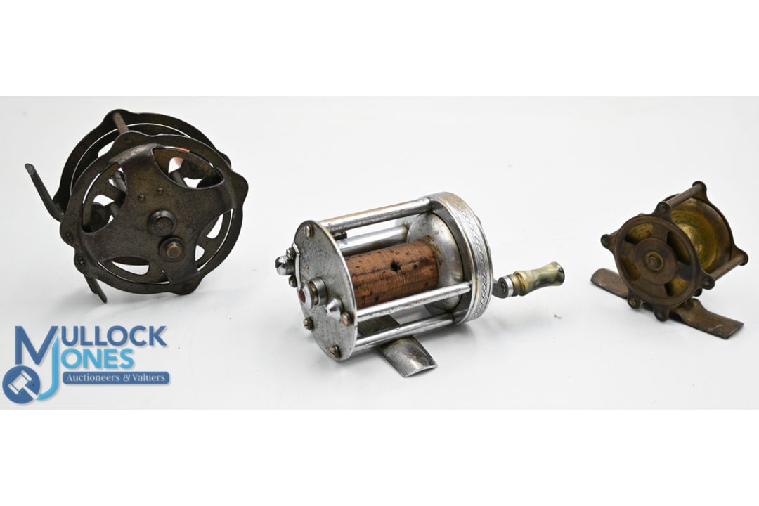Torrington Hardware Co, USA 2 ¾" brass skeleton fly reel, optional check, a small brass crank wind - Image 2 of 2