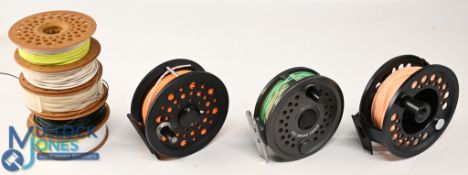 Leeda Rimfly Concept 375 fly reel, c/w 5 spare spools, holding variety of lines, in zip case, a
