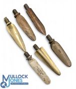 Collection of Vintage brass and nickel rod butt spears (6) - two stamped Hardy, various shapes,