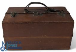 Period Leather Universal Cantilever Fishing Tackle Box, a rare survivor, with age related wear,