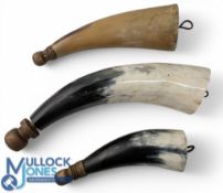 3x traditional cow horn bait holders with wooden stoppers, steel hooks to wooden base