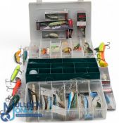 Fishing Tackle Plug Lures, 3 plastic tackle boxes with assorted loose plugs and boxed examples by