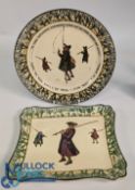 Royal Doulton Isaac Walton Ware, two plates 24cm and an oblong plate 22cm x 18cm painted angler