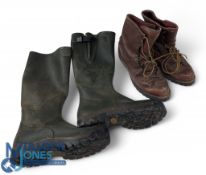 Pair of leather Danner Goretex Vibram Fishing Boots size 8 UK, plus Le Chameau Vibram wellie boots