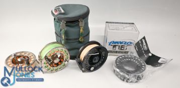 Airflo T6, 5/7 large Arbor fly reel, rear drag adjuster, c/w 2 spare spools, box, and an Airflo 5/