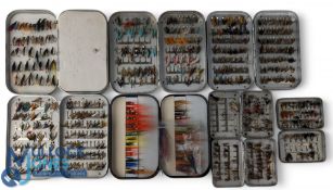 8x Wheatley alloy fly boxes, 5 x large, 4 with clips, one swing leaf, holding lake, wet, trout and