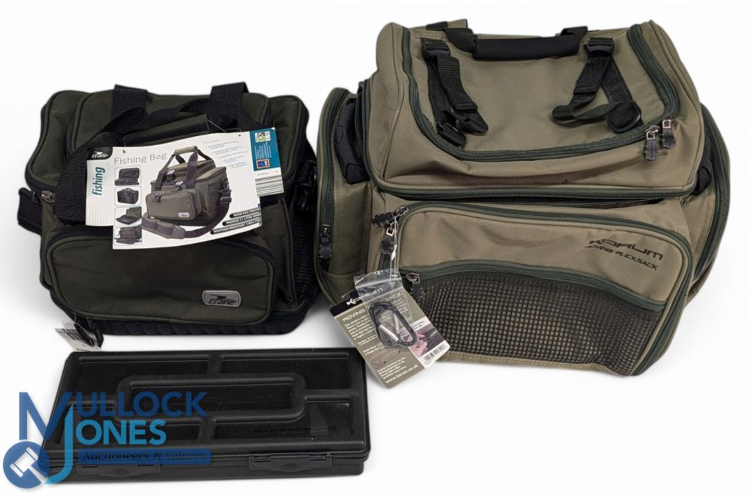 2x Canvas Fishing Tackle Bags, both look lightly used with original swing tickets, a Crane