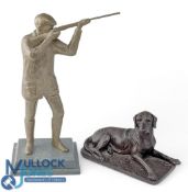Two resin Shooting Hunting Figures, a bronze effect gentleman shooting - #35cn tall and a sitting