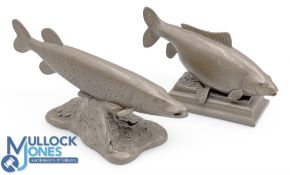 Two Resin Cast David Hughes Sculpture Fish Models, of a Pike and Carp, bronzed effect - largest is