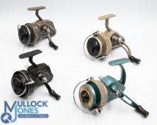 Four J W Young Ambidex reels, The Ambidex black bobble finish with half bail, No.2 bronze finish