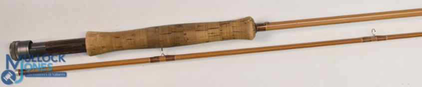 A fine Daiwa Hexagon Whisker carbon trout fly rod with split cane finish H W 98, 9ft 5