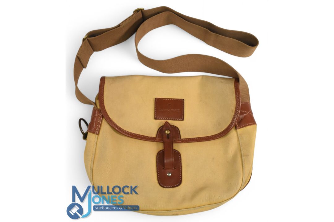Hardy Alnwick "The Brook" canvas and leather shoulder bag, 11" x 10" x 3", one large pocket with - Image 1 of 3