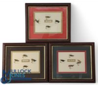 3x Framed Salmon Fly Displays, with 4 dressed flies in each - of Baron, Wilkinson, Black Fairy,