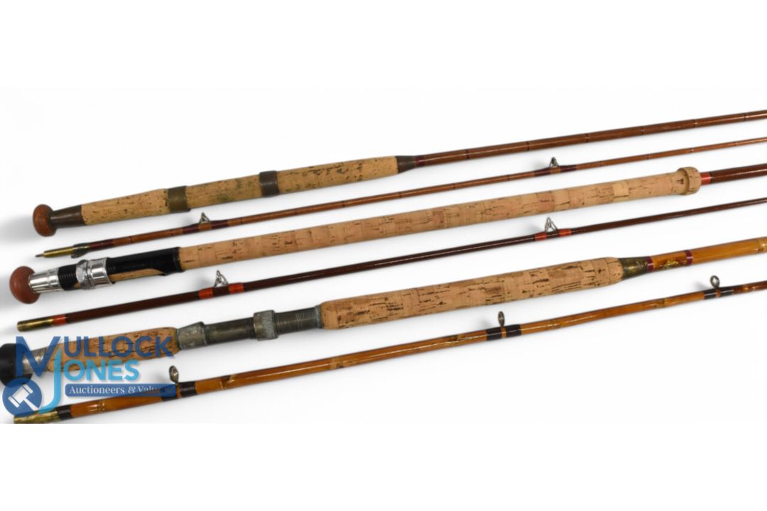 C Farlow & Co Ltd London, greenheart spinning rod, 8ft 2pc, 15" handle, brass sliding reel - Image 1 of 2