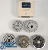 A collection of Hardy spare spools, as follows: Sunbeam 8/9 boxed (tatty). LRH St Aiden. Marquis 10.