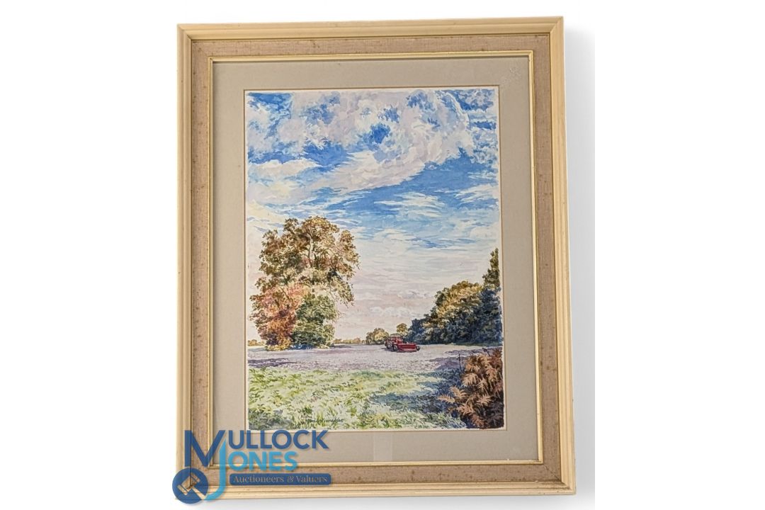 Original Fishing Watercolour by Bernard Venables, an agricultural scene with field tractor