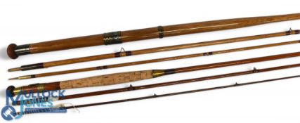 Greenheart fly rod, fitted with Hardy reel seat, 11ft 3pc spliced brass fittings, cloth bag. Unnamed