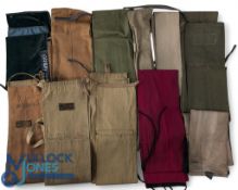 11x Old fishing rod bags, all empty, bags with noted names of Crazy River, the only modern