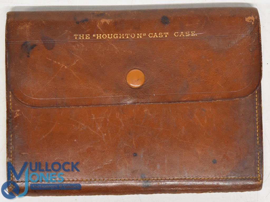 Hardy The Houghton Cast case, leather wallet, 6" x 4" brown leather, with gilt text, snap