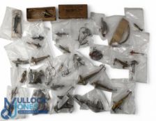 J Webber & Sons, Exeter, Devon minnow in maker's box, various Hardy and Archer crocodile mounts,