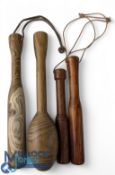 Four turned wooden Fishing Priests, all well worked in hard wood - four assorted modern examples