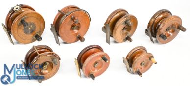 A large collection of mahogany and brass reels, all complete and working well. Made up as follows: