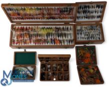 5x Wooden Fly boxes and Reservoirs incl Trafalgar Fly Box Co dry fly box, Wheatley double fly box