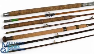 H Y Wilkes Redditch split cane pike rod 8ft 2pc brass fittings, lined rings, cloth bag. Unnamed