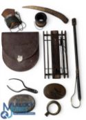 Interesting mixed lot of vintage/antique fishing accessories including a metal twig cutter by Whitty