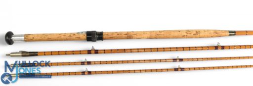 J J S Walker Bampton Alnwick split cane salmon fly rod No 23820, 13ft 3pc with spare tip, 24