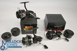 Mitchell 300 fixed spool LHW reel with spare spool, good bail, runs well. In original hard case.