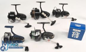 A collection of Mitchell fixed spool reels, as follows: 2x 306 LHW good bails, on/of check and run