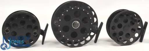 A pair of Lewtham Products Leeds alloy centre pin trotting reels, 4 ¼