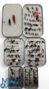3x Wheatley Slim Alloy Fly Tins, with assorted flies wet and dry, a small 60 hook case, medium 85