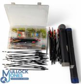 Quantity of coarse fishing accessories including many floats, some by Polaris, in tubes, 4x Newark
