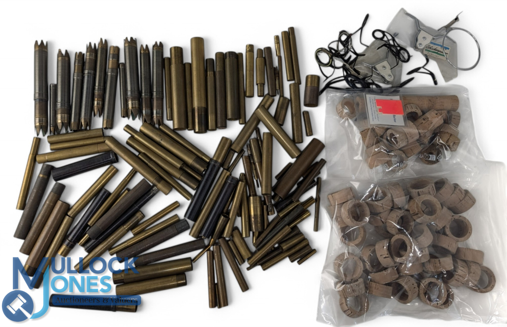 Fishing Rod Maker Repair Spare Parts - cork handle parts, assorted period brass ferrule, rod eyes