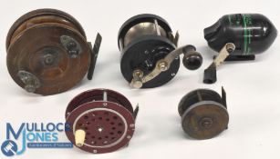 A collection of reels, as follows: Unnamed mahogany and brass star back reel, 4 ½