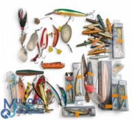 Fishing Lure Collection, to include period c1940 USA Hargrett orange wooden cats paw, Dalton special