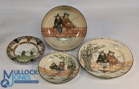 Royal Doulton The Gallant Fishers - a large bowl 23cm, large plate 27cm, a small plate 19.cm -