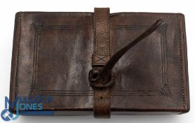 Leather Fly Tying Case, with a period vice in Allcock style, tools, interior fitted for tools with a