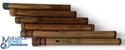 Collection of 6 artisan bamboo float tubes, up to 13