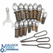 Collection of Alloy and cork ferrule stoppers taken from Hardy rods, a Hardy alloy reel fitting