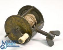 Early 19th century brass spike winch fly reel with sliding pillar stop, 1 ¾