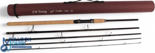 J W Young carbon trotter rod, 13ft 5pc No 10541, uplocking reel seat, lined stand off rings, MCB and