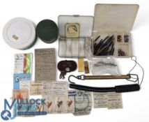 Vintage Fishing Tackle, to include unused Alcock flies, a priest, small tackle box, line, hooks, a