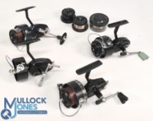 A collection of Mitchell fixed spool reels and spools, as follows: 300A - good bail, runs very well.