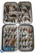2x Wheatley Fly Boxes, both made of aluminium, one tin with a collection of 33 traditional salmon